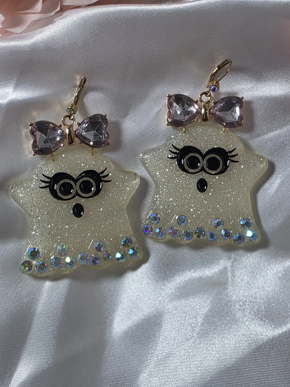 Betsey Johnson - Glitter Ghost Earrings with Pink Bow